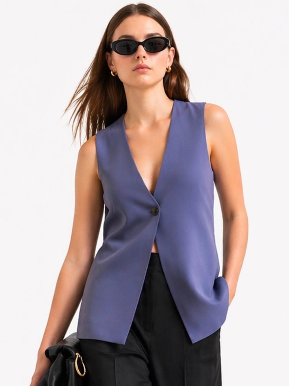 JASON WU Blue Single Button Vest SMALL Minimalist Tailored Chic Modern Edgy